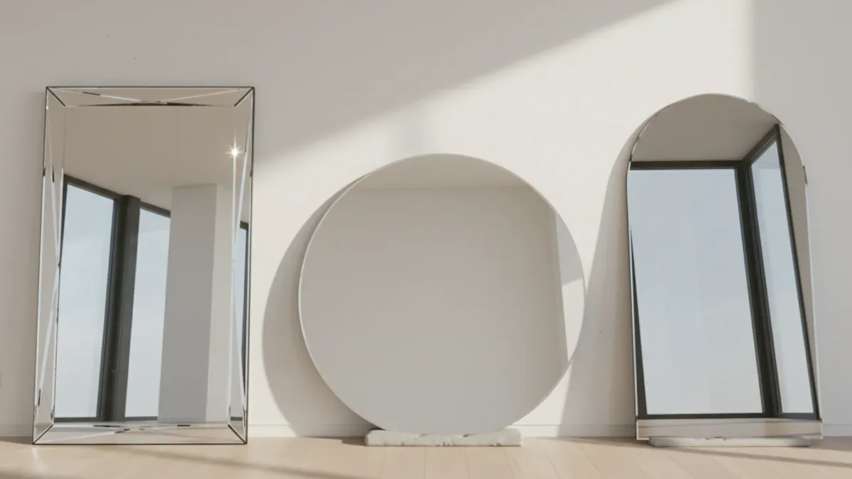 Mirror glass cut to size in Ascot with polished edges and protective backing for safe installation.
