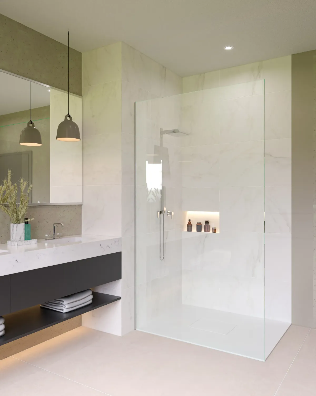 frameless glass shower screen in luxury ascot bathroom