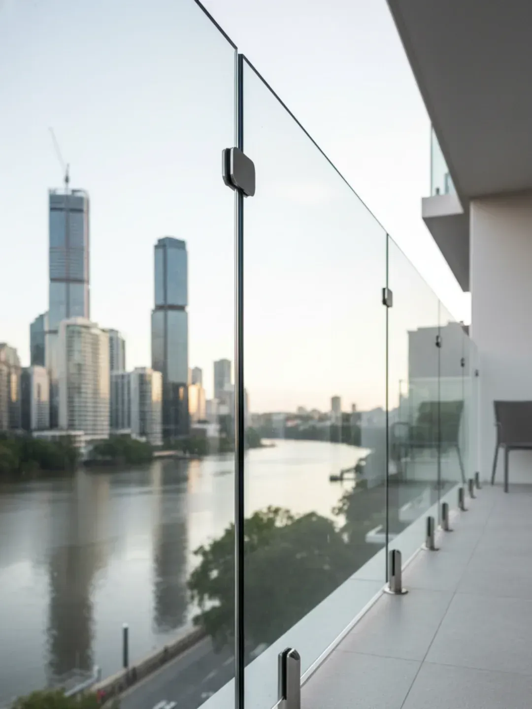 Frameless glass balustrades Ascot with toughened safety glass and stainless spigots for uninterrupted views.